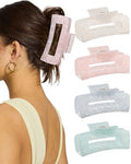 4Pcs Large Acrylic Hair Claw Clips, Nonslip Cute Hair Clips for Thick Hair and Long Hair, Rectangle Marble Claw Clips Hair Accessories for Women and Girls - color: White + Pink + Blue + Cyan