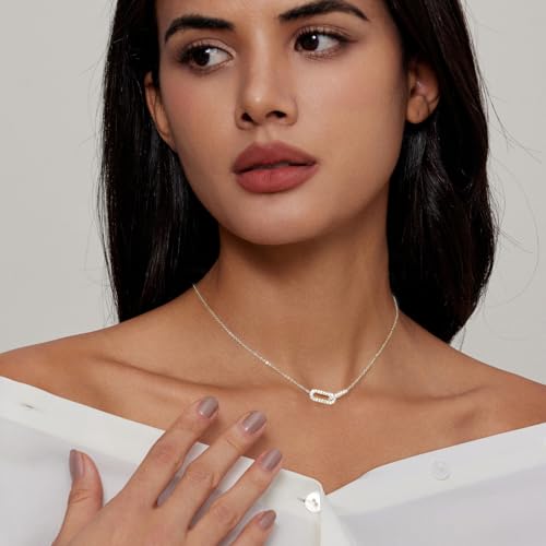 Luxval Diamond Pendant Gold Necklace for Women，Dainty 18k Gold Plated Choker Necklaces Simple Gold Jewelry Gifts for Women Girls - color: Silver-Paperclip