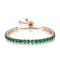 Tennis Chain Rhinestone Beads Slider Bracelet 14K Gold Silver Plated Adjustable Crystal Seed Bracelet for Women Wedding Party Geometric Jewelry Gift - color: G green
