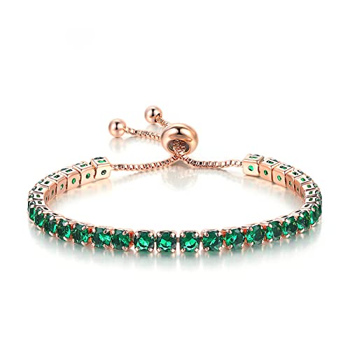 Tennis Chain Rhinestone Beads Slider Bracelet 14K Gold Silver Plated Adjustable Crystal Seed Bracelet for Women Wedding Party Geometric Jewelry Gift - color: G green