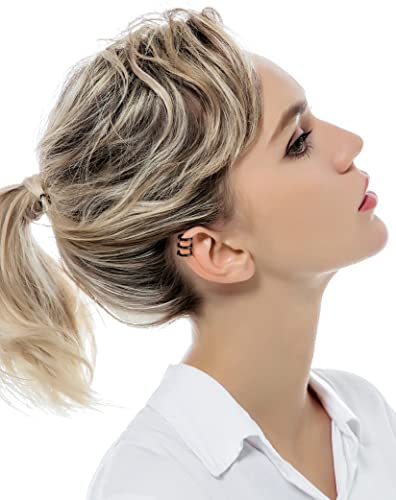 Tornito 4-10 Pairs Stainless Steel Ear Cuff Helix Cartilage Clip On Wrap Earrings Fake Nose Ring Non-Piercing Adjustable - color: E1:4 Pairs, Black Tone
