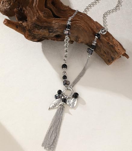 FULU AUTUMN Long Necklaces for Women Trendy Long Chunky Beaded Necklace Boho Fashion Costume Jewelry Mothers Day Gifts for Her - color: 95-Black