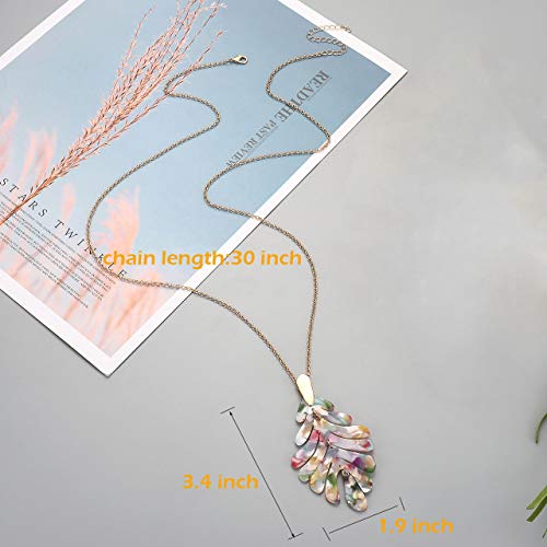 ARATLENCH Acrylic Pendant necklace Earrings – Long Statement Leaf Charm Necklace Tortoise Resin Palm Leaf Earrings Fashion Necklaces Earrings for Women - color: Floral