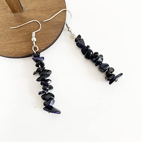 Handmade Bohemian Vintage Silver Nature Stone Beads Long Dangle Drop Earrings for Women - color: Black