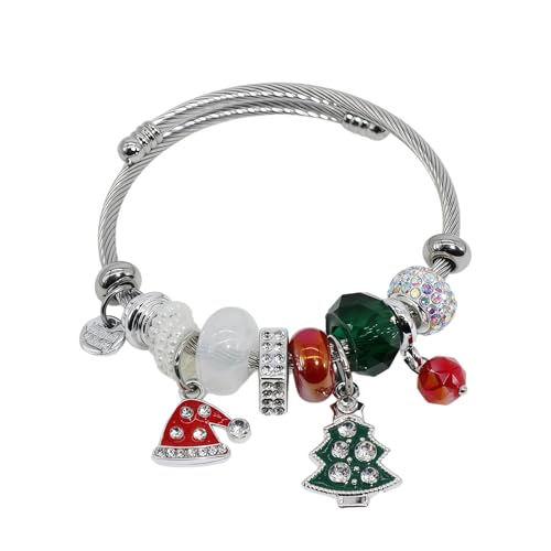 Silver Women Bracelets - Adjustable Charm Bracelets for Women Birthday Gifts Favors Titanium Steel Bracelet Bundle Jewelry Kit - color: G: Christmas Hat - Christmas Tree