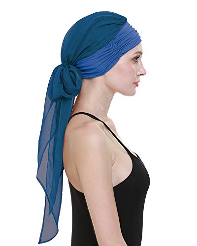 Chemo Headwear Turbans for Women Long Hair Head Scarf Headwraps Cancer Hats - color: Aquamarine Blue