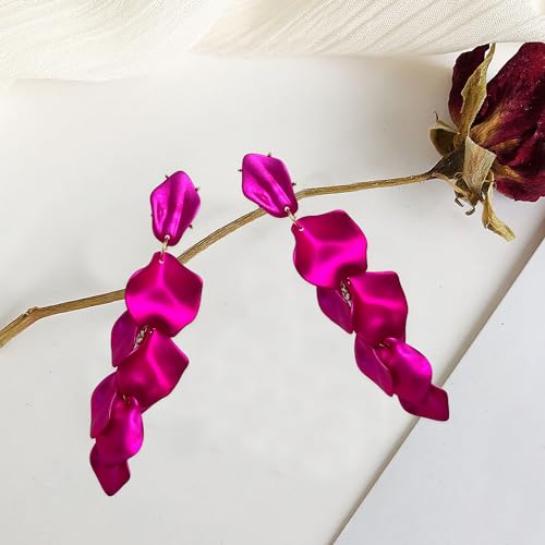 Long Acrylic Rose Petal Earrings Dangle Exaggerated Flower Earrings Drop Statement Floral Tassel Earrings for Women - color: Pearlescent Violet