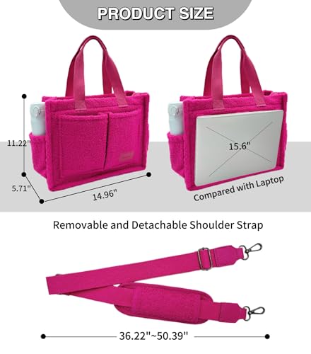 Large Canvas Tote Bag for Women Work Tote Bags with Pockets Laptop Crossbody Purses Everyday Bag Handbags for Travel - color: Plush Rose Red