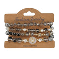 Boho Beaded Bracelet Set for Women - 4 Pcs Multilayer Stackable Crystal Glass Bead Bracelets with Faux Pearl Elastic Stretch Fashion Jewelry for Daily Wear, Beach, Party & Gifts - color: Black