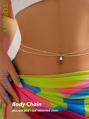 Birthstone Waist Chain for Women 14K Gold Plated Body Chain Adjustable Layered Belly Belt Chains Sparkle Beach Waist Beads Summer Bikini Waterproof Jewelry Accessories for Women Sexy - color: 02. February(Amethyst)