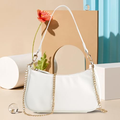 Shoulder Bag for women Crossbody Bags Retro Classic Small Hobo Purse Clutch Tote Handbags with Zipper Closure - color: White