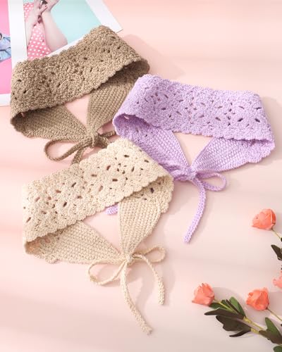 HAIMEIKANG Hippie Hair Bandana Headbands for Women Boho Headband Knit Hair Bands Floral Head Wrap for Women and Girls(light purple+beige+khaki) - color: light purple+beige+khaki