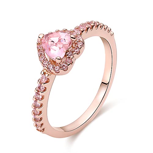 KUNSIR 925 Sterling Silver Rings Classic Cubic Zirconia Eternity Promise Statement Anniversary Wedding Bands Engagement Rings for Women Infinity Forever Love Ring Size 7-9 - style: 1-Pink Stone Ring