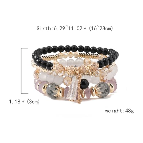 FUTIMELY Bohemian Crystal Beaded Bracelets Set for Women,Dainty Handmade Multilayer Colorful Charm Bracelet Beaded Stackable Stretch Bracelet Jewelry - color: Gray