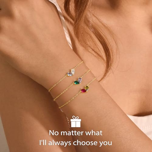 Turandoss Gifts for Women Her Daughter - 6 7 8 9 10 11 12 13 14 15 16 Year Old Girls Birthday Gifts, 14K Dainty Gold Plated Created Birthstone Bracelets for Women Girls Teens Jewelry Gifts - color: 01-12-Jan-Dec-Birthstone