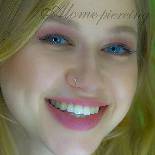 925 Sterling Silver & 14K Gold Filled Nose Ring Hoop Handmade Piercing Jewelry For Women - 24 Gauge 2mm,7mm Tiny Nose Ring with Opal - Gift Ready - color: Light Blue Opal Silver