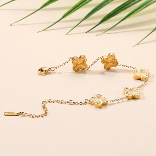 AIPPK 18K Gold Plated Clover Bracelet Dupes Gold Danity Bracelet for Women Flower Four Leaf Bracelets Lucky Jewelry Gifts for Women - color: Gold