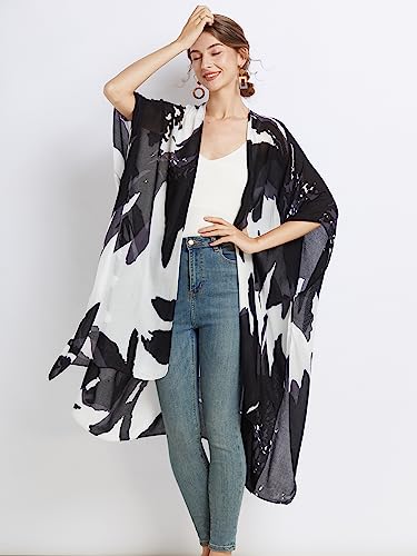 Kimonos for Women Casual Swimsuit Coverup Lightweight Boho Kimono Cardigans for Summer - color: Abstract Blossom