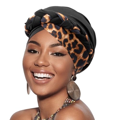 African Women Turban Caps Pre-Tied Twisted Turbans Head Scarf for Women Hair Wraps Cover Beanie Cancer Chemo Headwear - color: 1 Pack Twisted Braid: Floral C