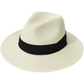 Lanzom Women Wide Brim Straw Panama Roll up Hat Fedora Beach Sun Hat UPF50+ - color: 02-fold Belt Beige, size: Large-X-Large