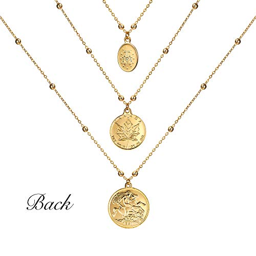6PCS Layered Gold Necklaces for Women Trendy, 18K Gold Plated Cross Pendant Necklace Set, Vintage Chunky Gold Necklace Stack for Women Jewelry Gifts - style: Layered Coin Necklace
