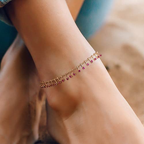 MTMY Gold Anklets for Women 14K Gold Plated Tiny Bead Anklet Colorful Tassel Foot Chain Dainty Adjustable Cute Summer Beach Boho Anklets Jewelry Gift - style: nano-rose