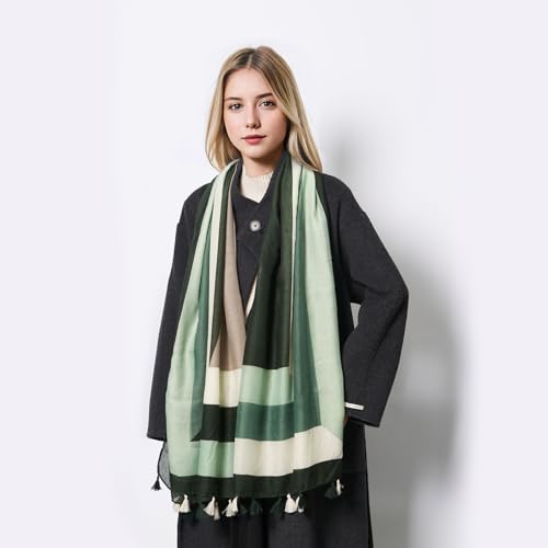 QIUTIMIY Scarf for Women Lightweight Soft Floral Leopard Printed Scarves Fall Winter Fashion Shawl Wrap with Fringe - color: Black Beige