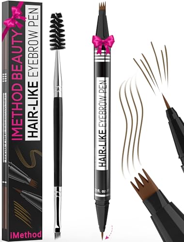 iMethod Eyebrow Pen - Eyebrow Pencil Magical 2-in-1 Eye Brow Pencils for Women with 4-Fork-Tip & Precise Brush-Tip for Natural Hair-Like Brows, Last All-Day, with Eyebrow Spoolie Brush, Brown - color: MY 04 Brown