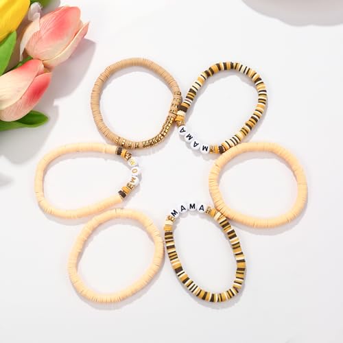 Elegance 11 designs Heishi Beaded Bracelets For Women Polymer Clay Colorful Surfer Stackable Beads Boho Bracelet Summer Beach Jewelry - color: Khaki pink