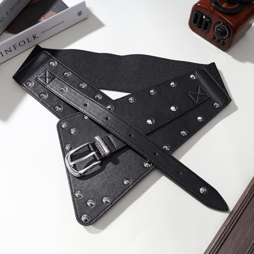 MILAKOO Vintage Punk Leather Waist Belt for Women 80s Goth Costume Cinch Belts Ladies Western Belt for Jean - color: D1: Black