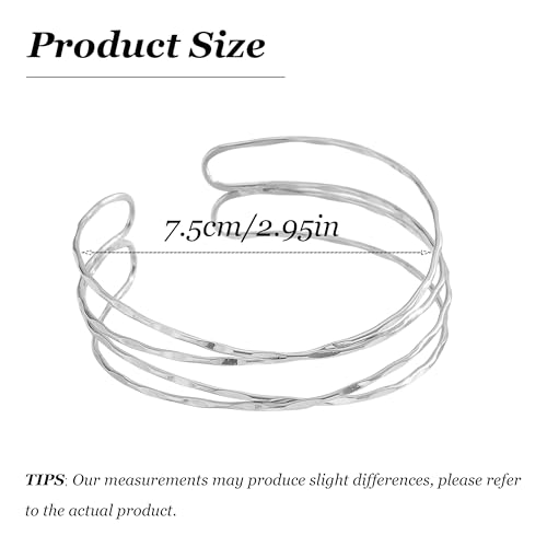 Long tiantian Arm Cuff Gold Bangles Cuff Bracelets Adjustable Upper Arm Jewelry for Women Beach Jewelry Trendy Stuff Gifts - color: Silver