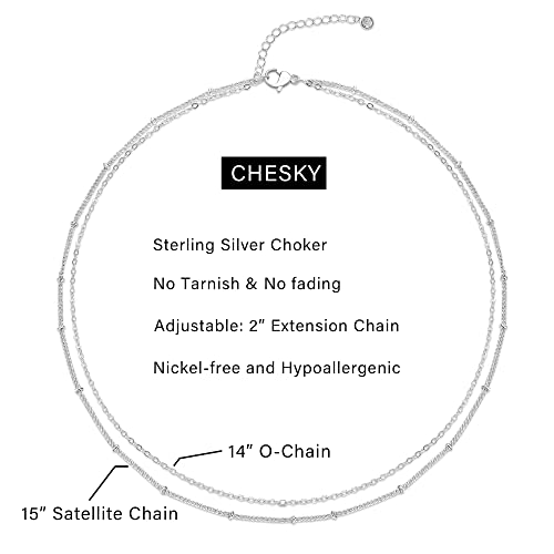 CHESKY 14k Gold Plated/Silver Plated Dainty Necklace for Women, Trendy Satellite Choker Necklace Thin Beaded Layered Choker Necklaces Discs Paperclip Chain Necklaces Womens Simple Jewelry - style: Layered Satellite-Silver