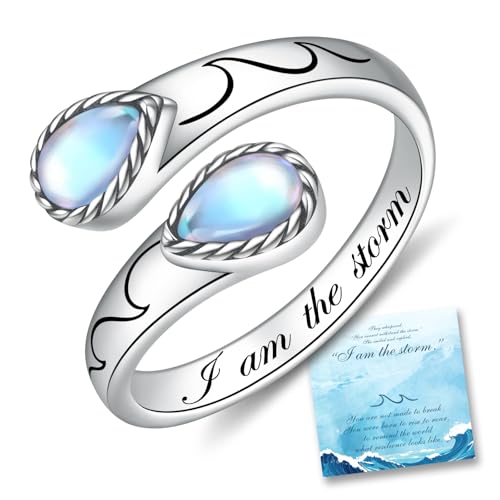 I Am the Storm Sterling Silver Ring for Women Adjustable Open Thumb Ring Inspirational Jewelry - color: I am the storm - Moonstone