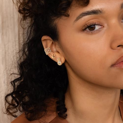 MTMY Gold Ear Cuff Earring for Women 14K Gold Plated Cubic Zirconia Non-Pierced Clip on Cartilage Chunky Ear Cuffs Hypoallergenic Jewelry - style: 5cz / pair