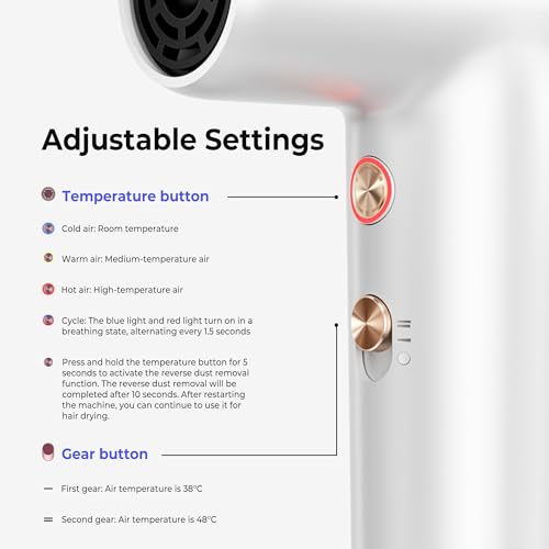 Mini Hair Dryer, 4-Temp High Speed Ionic Hair Dryer, 2-Speed Lightweight Portable Small Hair Dryers, 110,000 RPM Hair Blow Dryer Travel Blow Dryer with Self-Cleaning Styler & Advanced Protection - color: White