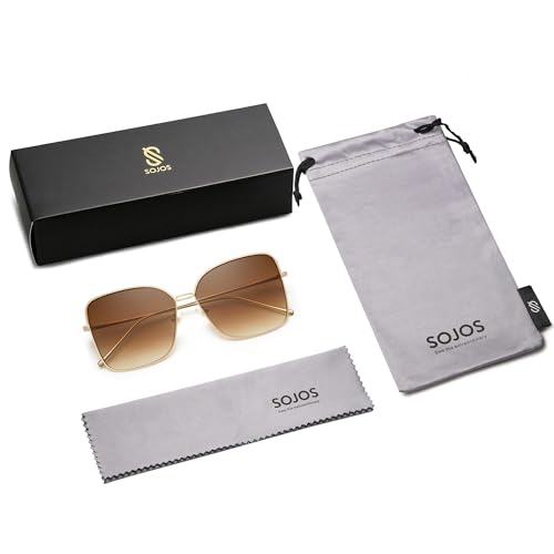 SOJOS Trendy Square Oversized Sunglasses Womens Mens UV400 Big Large Designer Shades SJ1082 - color: Gold/Brown