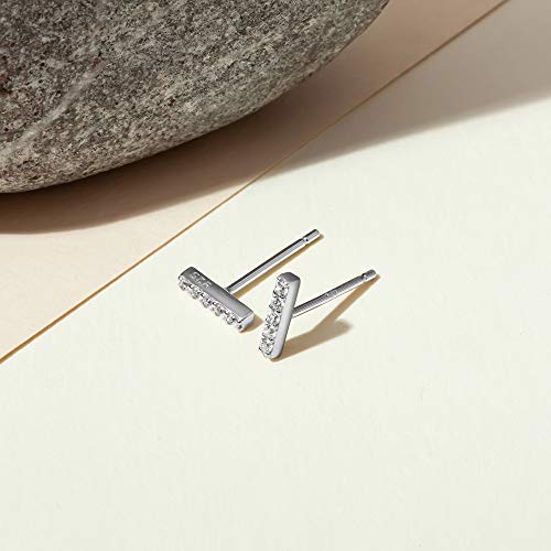 PAVOI 14K Gold Plated 925 Sterling Silver Stud Earrings for Women - Dainty Geometrical Bar Triangle Heart Earrings - Valentines Day Trendy Jewelry - style: Bar