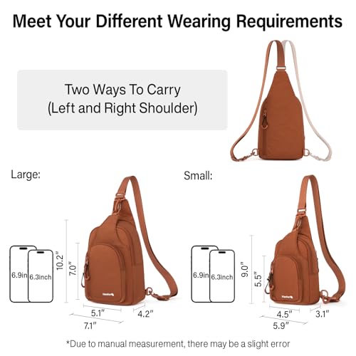 Hanke Crossbody Sling Bag for Women Men, Small & Large Casual Cross Body Sling Bags, Chest Bag for Outdoor Hiking Travel - color: Reddish Brown, size: Large