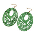 Boho Wooden Cutout Dangle Earrings for Women Bohemian Teardrop Oval Hollow Floral Pattern Drop Earrings Colorful Lightweight Statement Party Jewelry - color: Green