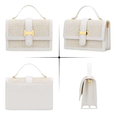 KKXIU Crossbody Bags for Women - Top Handle Purses for Lady, Leather Handbags Shoulder Clutch with Adjustable Shoulder Strap - color: A-white