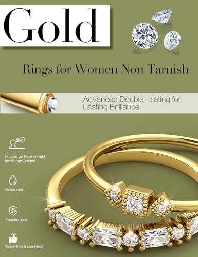 ORAZIO 14K Gold Plated Stackable Rings for Women Non Tarnish Dainty Cubic Zirconia Wedding Engagement Bands Ring Set Minimalist Trendy Statement Anniversary Promise Thumb Stacking Rings Size 6-10 - color: White CZ-Gold Tone