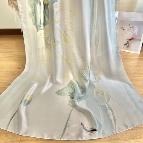 Long Silk Like Scarf Lightweight Satin Scarves Large Sunscreen Shawl Wrap for Women - color: 011.lotus Light Green