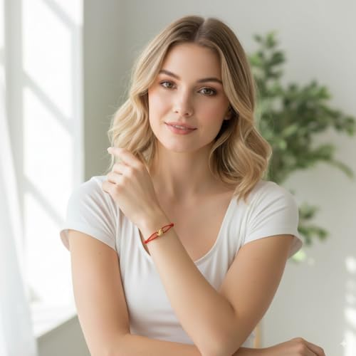 Red/Black/Pink String Bracelet for Protection and Good Luck, Adjustable Handmade Rope Bracelet with Gold/Silver Trinity Ring, Karma Friendship Bracelet for Women Men, Lucky Amulet Gift - color: Red-Gold