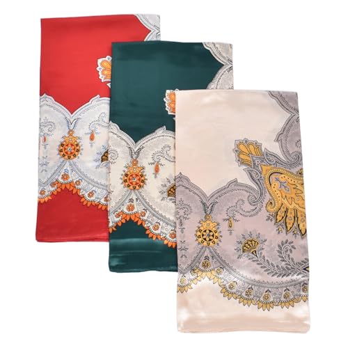 35 x 35 Women's Fashion Pattern Large Square Silk Like Hair Scarf Head Sleeping Wrap Satin Neck Bandana for Gift… - color: Garland Cashew Nuts-beige