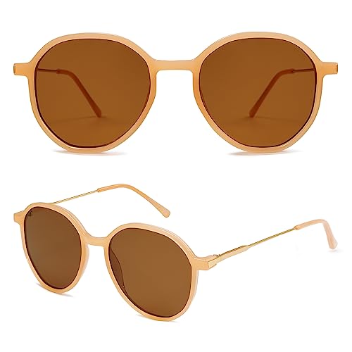 SOJOS Trendy Designer Hexagon Round Sunglasses for Women Fashion Big Shades Geometric Women Sunglasses SJ2181 - color: Light Brown