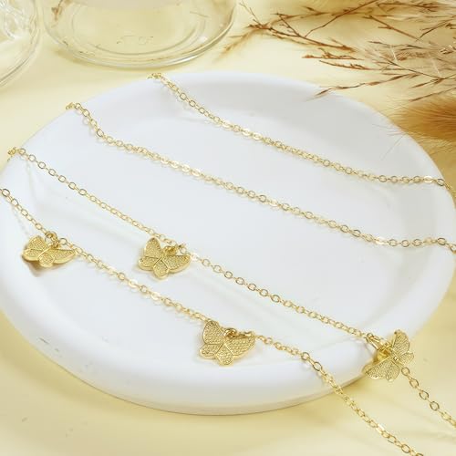 14K Gold Plated Waist Chain for Women, 2Pcs Adjustable Pearl Beads Body Chain, Sexy Layered Summer Beach Bikini Belly Jewelry Accessories - style: Chain&Butterfly