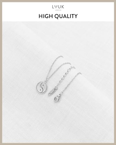 LUUK LIFESTYLE Minimalist necklace with rainbow pendant, HAPPINESS slogan card, symbol of diversity, waterproof stainless steel, gift for women, trendy, chic, silver - color: Silver, size: Yin Yang