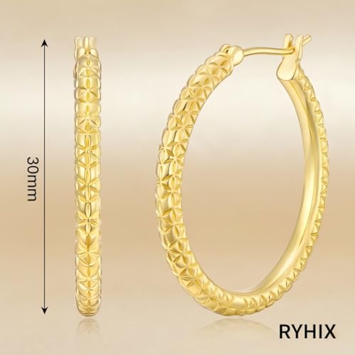Gold Hoop Earrings for Women 14K Gold Earrings for Women Thick Large Earrings Gold Huggie Earring Womens Lightweight Hypoallergenic - color: Engraving