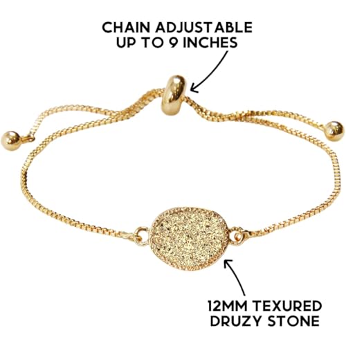 Humble Chic NY Simulated Druzy Chain Bracelet for Women - Boho Stackable Adjustable Bolo Slider Bracelet - color: Gold - Gold Stone