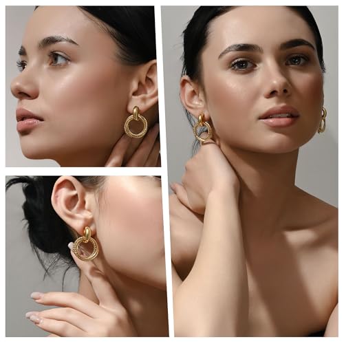 SEADAY 14K Gold Plated Hoop Stud Earrings for Women, Dainty Fashion Jewelry Accessories, Gifts for Women - color: Gold-Braided Hoop